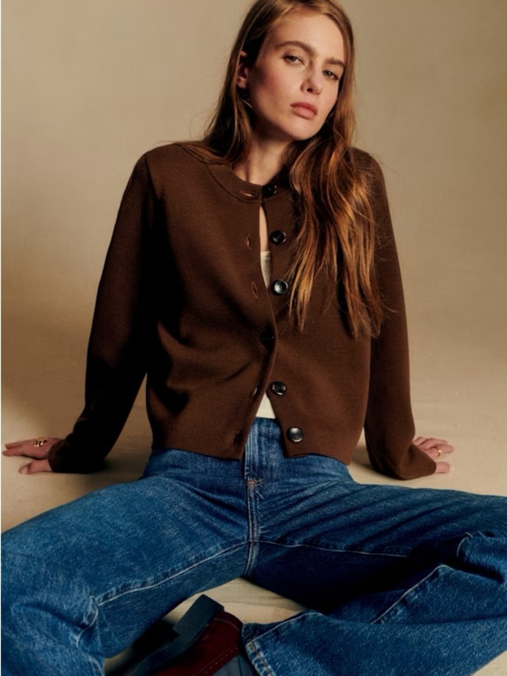 Sezane Jude Cardigan in Chestnut Brown, XS